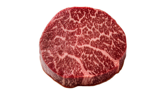 Raw marbled beef steak with intricate fat marbling