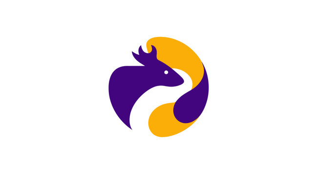 Abstract deer emblem in a circle with complementary colors on a white background
