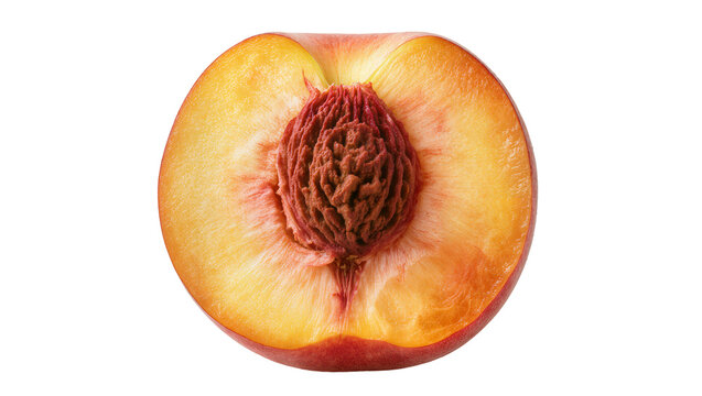 Peach half with pit and fuzzy skin