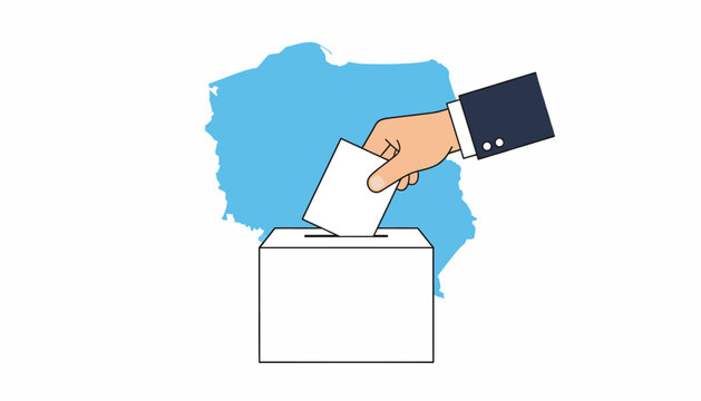 Hand casting vote into ballot box, election concept, democracy background