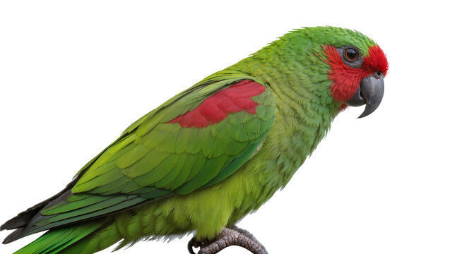 Green parrot with red face and wing patches