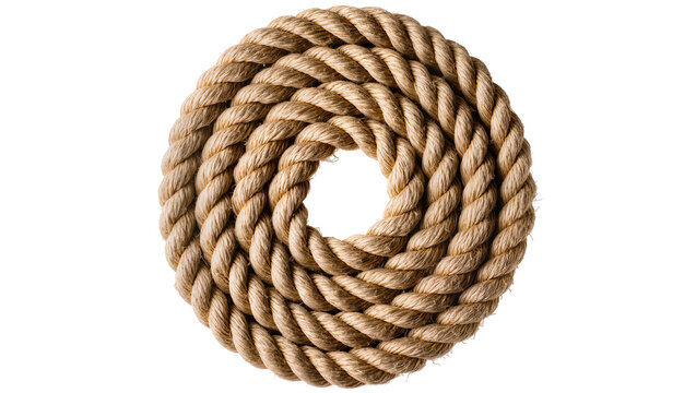 Thick twisted natural fiber rope coiled in a circle