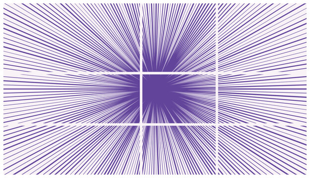 Grid panel layout featuring repeating radial speed lines in deep purple against soft light purple background for comics.
