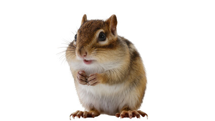Chipmunk with fluffy fur and striped back sitting upright © Emma