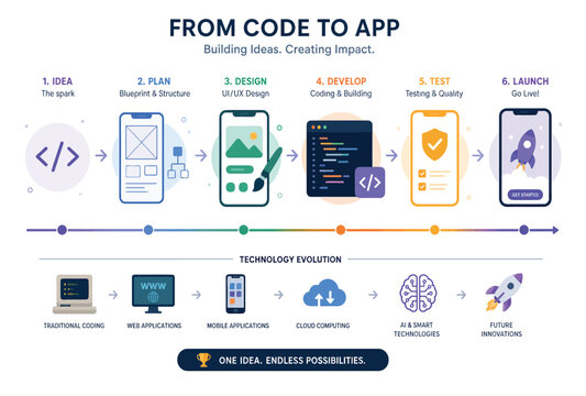 Code to app development process.