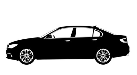 Naklejka premium Black car silhouette, modern sedan, vehicle illustration, transportation background