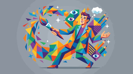 Fototapeta premium Creative artist painting colorful geometric art illustration
