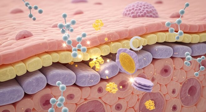Cell membrane structure with molecules and receptors in action
