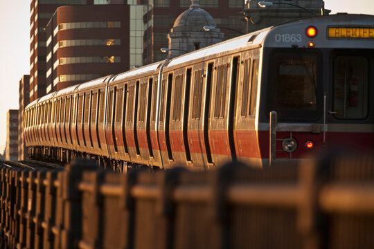 Subway train on a bridge, Longfellow Bridge, Charles River