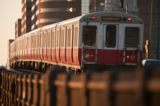 Subway train on a bridge, Longfellow Bridge, Charles River