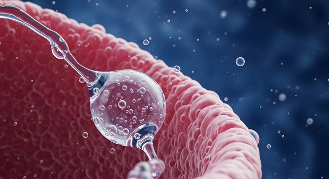 A human embryo at the zygote stage implanting into the uterine wall during in vitro fertilization process