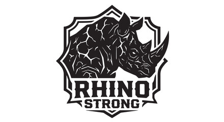 Powerful rhino head silhouette with cracked stone texture lines, premium black and white vector emblem, isolated clean white background, strong mascot branding concept, bold geometric style, © MdSamir