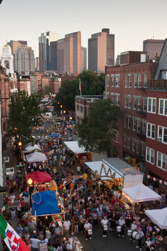 High angle view of people at a street festival, Hanover Street