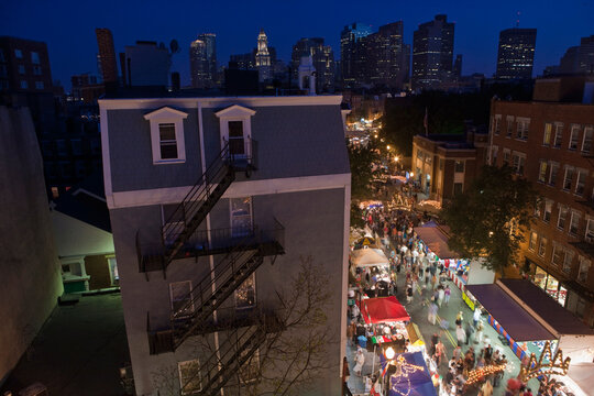High angle view of people at a street festival, Hanover Street