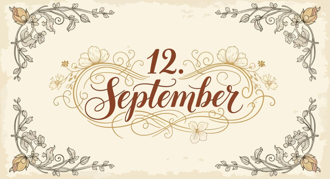 Elegant September 12th Date Design with Ornate Floral Border