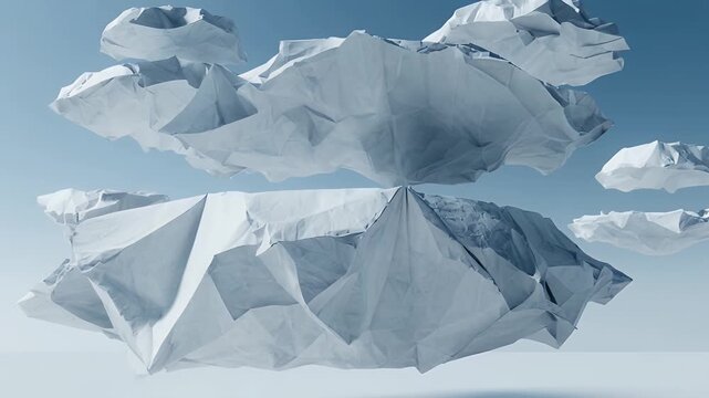 Icebergs floating on frozen ocean surface.