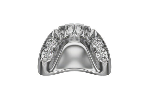 Shiny silver dental retainer with crystals isolated on white background