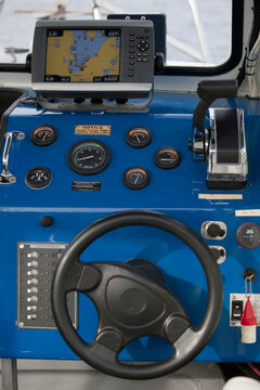 Close-up of controls of a security boat
