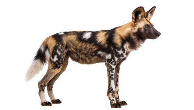 African wild dog standing profile view