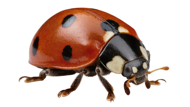 Red ladybug with black spots on white