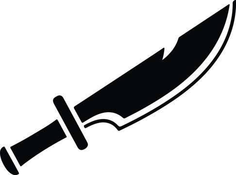 Silhouette vector sharp tactical combat machete survival knife with curved blade design