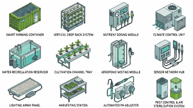 Collection of Modern Smart Farming Equipment and Systems.