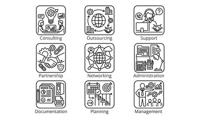 Obraz premium Enterprise Business Services Line Icon Collection Editable Stroke Vector Pack