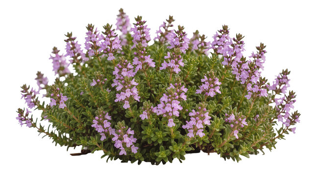 Creeping Thyme plant with small purple flowers and green leaves