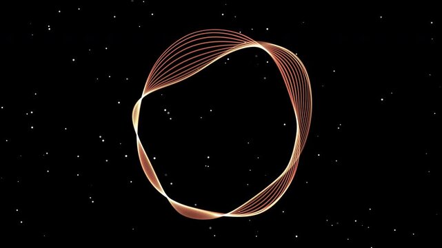 dynamic glowing wave ring surrounded by floating particles in darkness