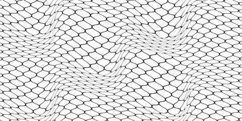 Curved fishing net or soccer ball. Wire or lace pattern. Black net texture isolated on a white background. Metal or fabric fence, fishing net, cage, or lattice structure. Vector illustration.eps 10 © kamilia