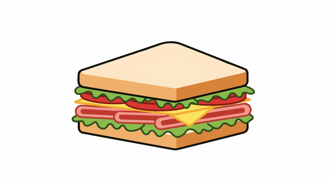 A delicious layered sandwich with lettuce, tomato, cheese, and ham between two slices of bread