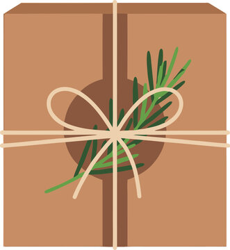 Eco-friendly Brown Kraft Gift Box with Twine and Greenery
