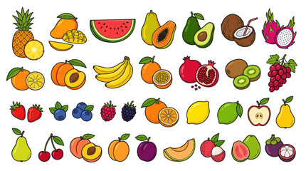 Obraz premium Assortment of Fresh Fruits Collection Vector Illustration