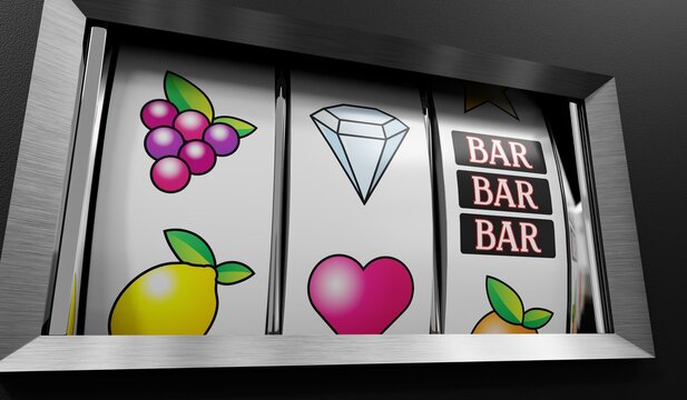 Three Wheels Casino Slots Machine with Random Items - 3d illustration