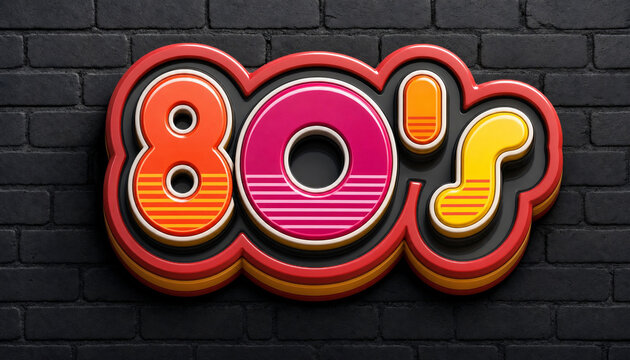 80s Funky Sign Typography Bubble Letters Three Dimensional Brick Wall Background