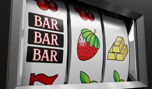 Three Wheels Casino Slots Machine with Random Items - 3d illustration