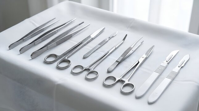surgical instruments on a sterile tray for operation