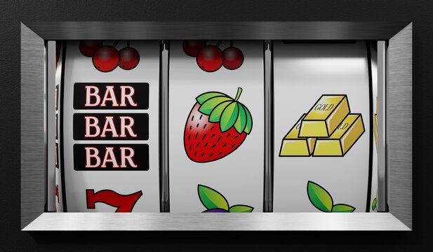 Three Wheels Casino Slots Machine with Random Items - 3d illustration