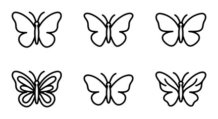 Minimalist Butterfly Icons Set, Delicate Insect Vector Graphics, Simple Outline Art for Nature Design © Delwar