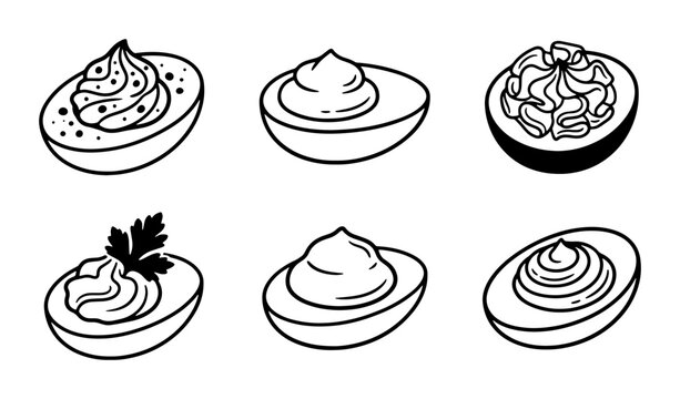 Deviled Eggs Vector Icons, Appetizer Food Illustrations, Party Snacks, Simple Line Art