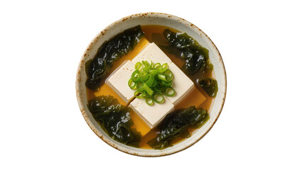 Tofu and seaweed soup with green onions in a bowl © Lukas