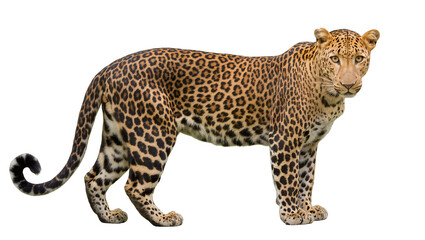 Naklejka premium Leopard standing profile view with spotted fur
