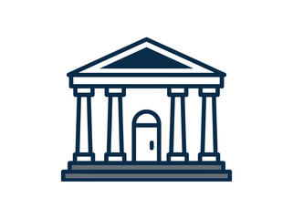 Fototapeta premium Minimalist vector icon of a classical building with pillars and steps, representing finance, law, and education.
