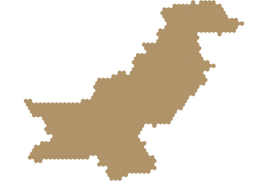 Abstract geometric map illustration featuring hexagonal grid pattern in earthy brown tones with irregular organic shape resembling a stylized landmass or country border