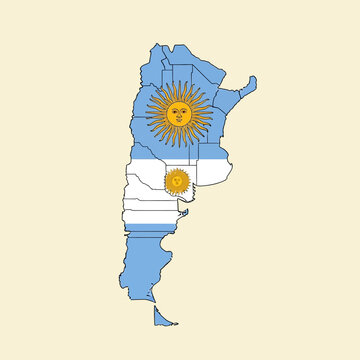 Argentina Map Outline with Flag and Sun of May