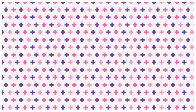 Pink and purple plus sign pattern on light pink background creates simple repeating texture with alternating colors.
