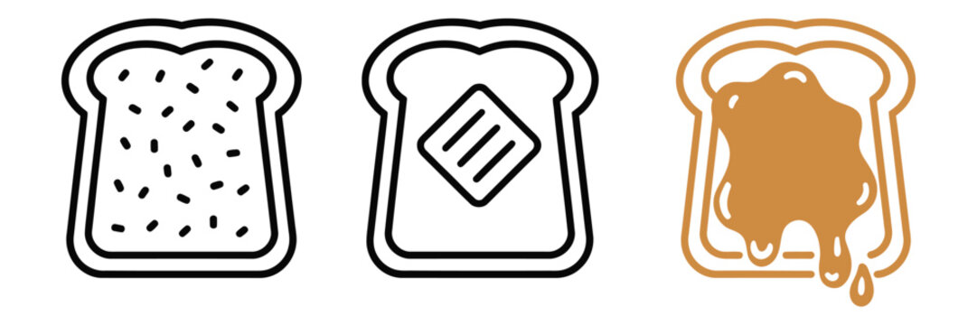 Toast bread with butter and jam icon set breakfast sandwich snack bakery symbol for food menu breakfast meal and caf&eacute;