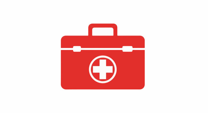 Red first aid kit icon with a white cross symbol on a white background