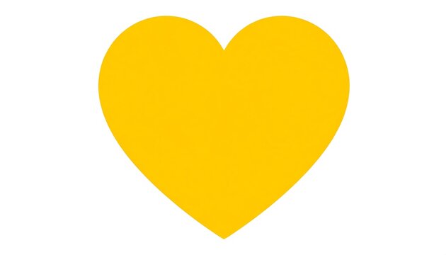 A vibrant, solid yellow heart shape against a crisp white backdrop, symbolizing affection, love, care, and emotion
