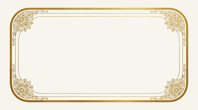 Elegant golden rectangular decorative frame with ornate floral corners.